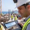 Un trabajador en una obra usa un casco con una cámara