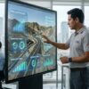 Ingeniero revisando datos de adopción BIM en un mapa digital de Perú