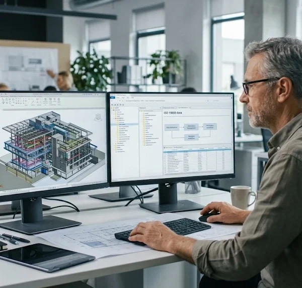 Profesional en formación BIM Manager gestionando modelos 3D y entorno común de datos en el sector AECO.